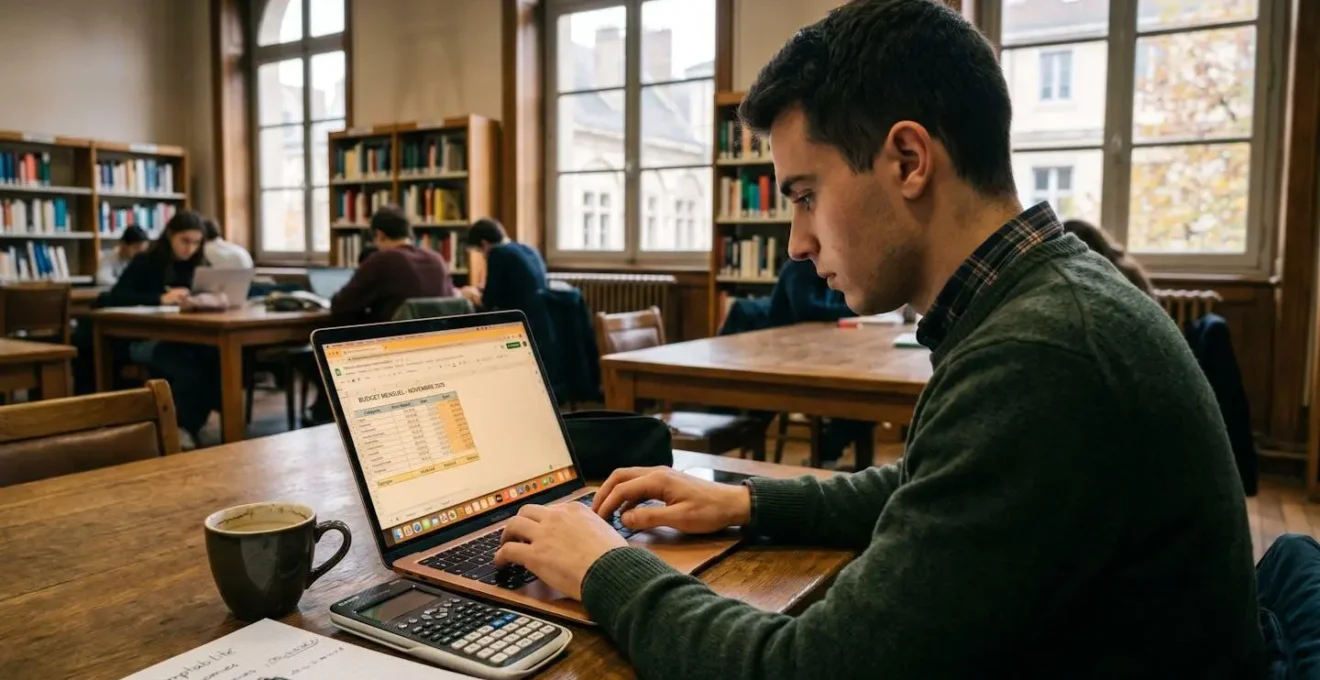 Étudiant gérant son budget et ses comptes bancaires.